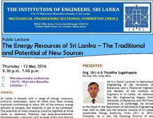 PUBLIC LECTURE : The Energy Resources of Sri Lanka – The Traditional and New Sources 