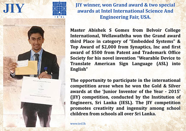 IESL/JIY 2015 Winners Won Grand Award