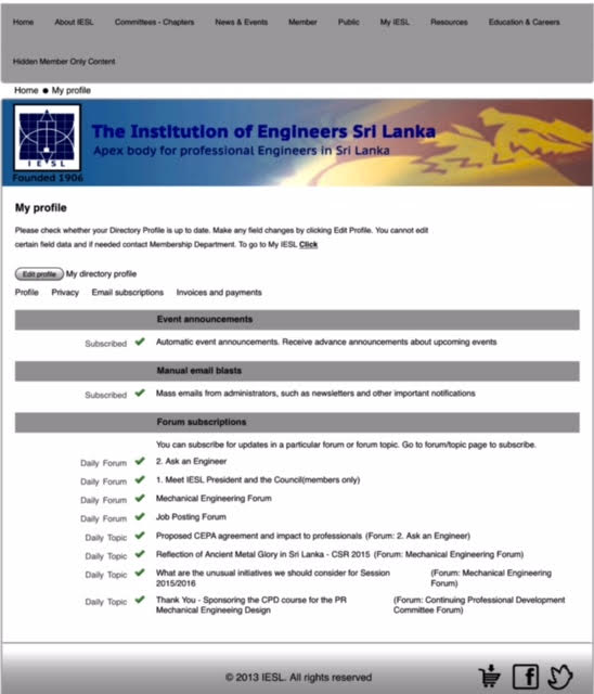 Check your MyIESL Profile settings to ensure you get "all" IESL communiques